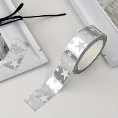 Zilveren Stervormig Decoratief Washi Tape, Multifunctioneel Afplaktape, Ins Stijl Zilveren Tape Sticker Terug naar School 1pc ster