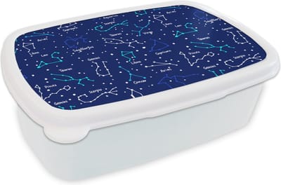 Broodtrommel Wit - Lunchbox - Brooddoos - Zodiac - Sterrenhemel - Nacht - Patronen - Jongens - 18x12x6 cm - Volwassenen