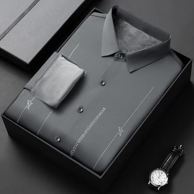 Bedrukt Overhemd Heren Alles-in-één Velours Verdikt Overhemd Lange Mouwen Casual Kreukvrij Naadloos Inch Overhemd Trendy 4XL gray