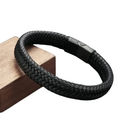 Bovista Armband - Staal - Nep Zilver - Heren - Zwart