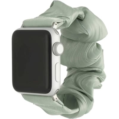123watches bandje Savara - scrunchie - nylon - lichtgroen - 38 · 40 · 41 & 42 mm · M/L - Geschikt voor Apple Watch series 1/2/3/4/5/6/7/8/9/10/11/12/SE/SE2/SE3
