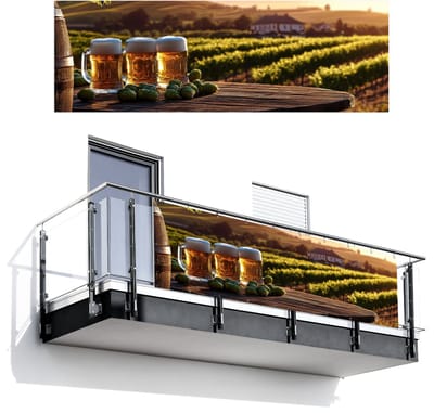 Balkonscherm 300x100 cm - Balkonposter Bier - Hop - Landschap - Balkon scherm decoratie - Balkonschermen - Balkondoek zonnescherm