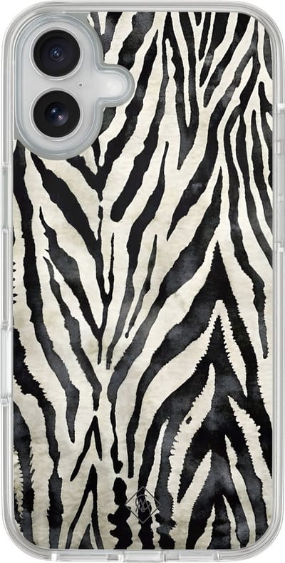Casimoda® hoesje - Geschikt voor iPhone 16 - Zebra Safari - 2-in-1 case - Schokbestendig - Illustratie - Verhoogde randen - Zwart, Transparant