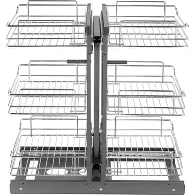 VEVOR Keukenkastorganizer met 3 lagen en 6 planken, verchroomde opbergmand van koolstofstaal, opbergorganizer, links- en rechtsdraaiend, min. deuropeningsbreedte 38 cm