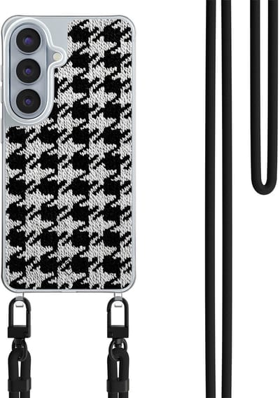 Casimoda® hoesje met zwart koord - Geschikt voor Samsung S26 - Pied De Poule - Afneembaar koord - TPU/polycarbonaat - Zwart