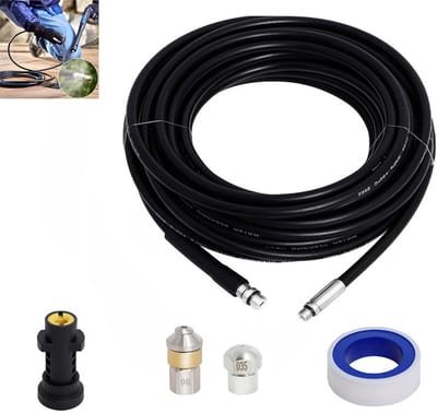 Rioolreinigin - Rioolreinigingsslang - Hogedrukslang - Spuitmond voor rioolreiniging - Reinigingsset voor afvoeren - Geschikt voor Kärcher, hoge drukbestendig, inclusief mondstukken - PVC - 15m x 11,5mm - Voor rioolreiniging en waterafvoeren - Zwart