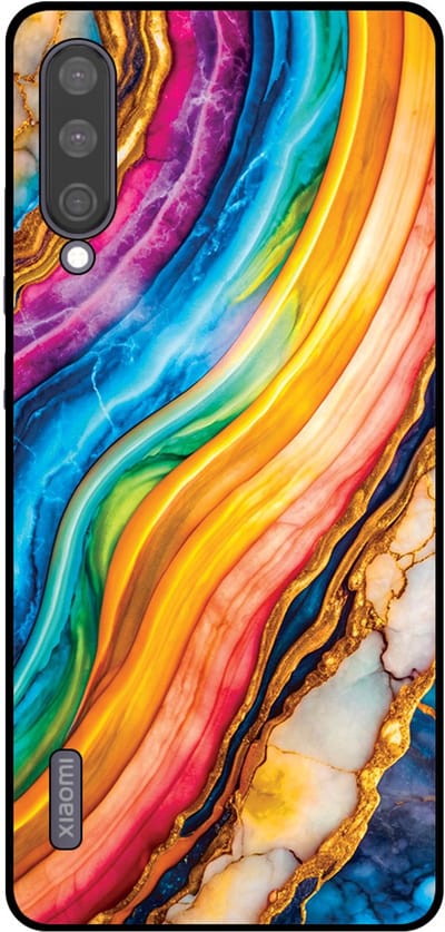 Smartphonica Telefoonhoesje Geschikt voor Xiaomi Mi A3 met Regenboog Goud Marmer Opdruk - TPU Backcover Case Rainbow Gold Marble Design geschikt voor Xiaomi Mi A3