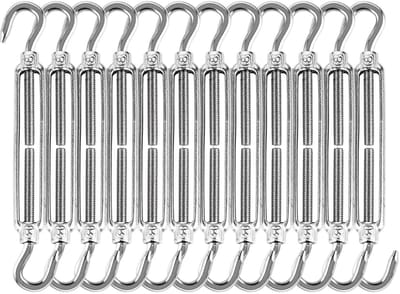 Set van 12 Verstelbare Kabelspanners van RVS 304 met Haken voor Zonnezeil, Waslijn en Tuinhekken - Ideaal voor Tuinprojecten, Tension Locks en Kabelbevestigingen