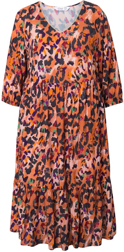 MIAMODA - Dames - Midi-jurk A-lijn luipaardmotief sierband - Oranje - Maat 42