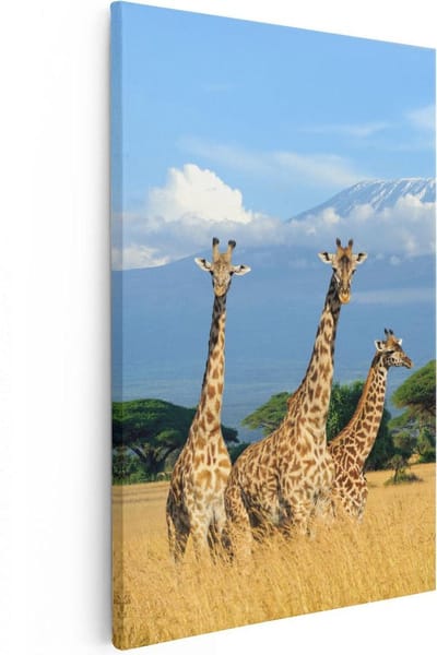 Artaza Canvas Schilderij Afrika - 20x30 cm - Klein - Wanddecoratie Giraffe - Muurdecoratie Wilde Dieren - Kamer Accessoires Savanne