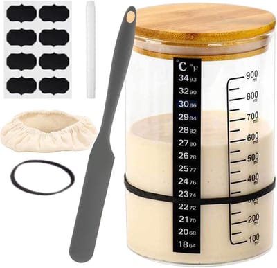 Broodstarterpot - Fermentatiepot Gist - Brood Bakken - Met Temperatuurmeter - 21 x 14 cm - Meerkleurig
