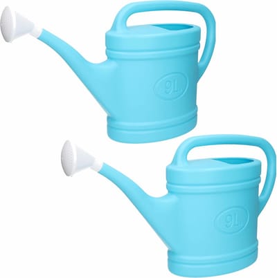 2x stuks lichtblauwe tuin planten gieter met broeskop 9 liter - Planten water geven - Kunststof - 59 x 19 x 36 cm