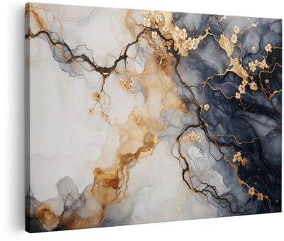 Artaza Canvas Schilderij Abstract Marmer Patroon Met Goud - Zwart Wit - 60x40 cm - Wanddecoratie Woonkamer - Schilderijen - Muurdecoratie