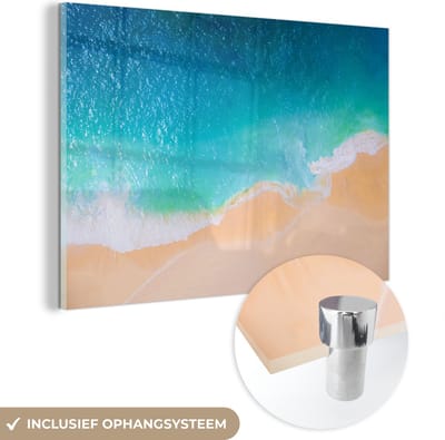 MuchoWow® Glasschilderij 120x80 cm - Schilderij acrylglas - Strand - Water - Bali - Foto op glas - Muurdecoratie woonkamer - Wanddecoratie slaapkamer - Schilderijen