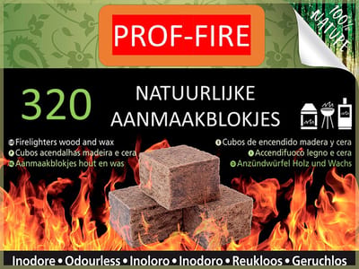 Prof-Fire - 320 Aanmaakblokjes Voordeeldoos - Lange Brandduur - Geurloos - Milieuvriendelijk - CO2 neutraal - Professionele Kwaliteit