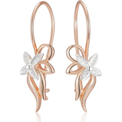 Luxe Glanzende Metalen Bloem Lange Hangende Oorbellen Voor Vrouwen Rose Goud Kleurmix Dagelijkse Fijne Vintage Sieraden white
