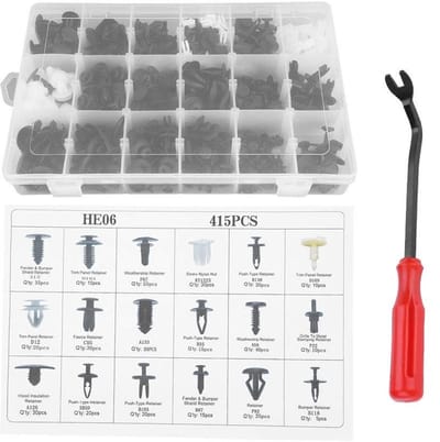 MTTproducts- Klinknagels Set 415 Stuks - Bevestigingsclips voor Auto - 18 Maten - Opbergdoos - Demontagegereedschap - Hoogwaardig Kunststof