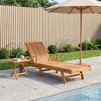 vidaXL - Zonligstoel - met - Tafel - Massief - Teakhout - Bruin