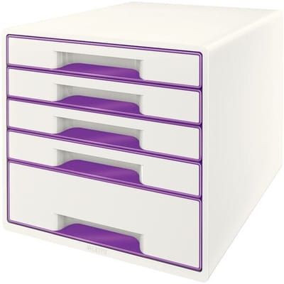 Leitz WOW Cube Ladenblok Met 5 Laden - Opberger met Vakken - Wit/Paars