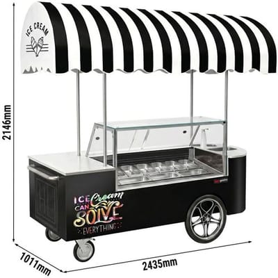 GGM Gastro Speiseeiswagen - 2146mm - mit Waschbecken & eckiger Eistheke - für 9x 5 Liter Eisbehälter Zwart / Wit