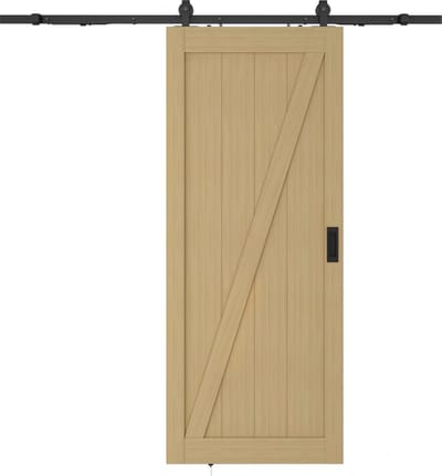 Vente-unique Zwevende schuifdeur in hout en MDF met opbouwsysteem - Licht naturel - H205 x L63 cm - BALERMA