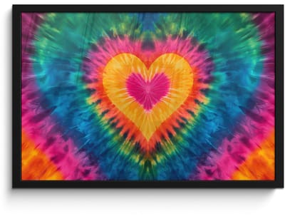 Poster in lijst - Fotolijst 60x40 cm - Posters - Hart - Tie Dye - Kleurrijk - Posterlijst zwart - Decoratie - Wanddecoratie woonkamer - Muurdecoratie slaapkamer