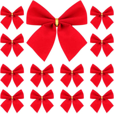 Dailygoods- Kerststrikken 12 Stuks - Fluweel Strik - Kerstboomversiering - Cadeauverpakking - Retro Decoratie - Klassieke Sieraden - Kerstdecoratie
