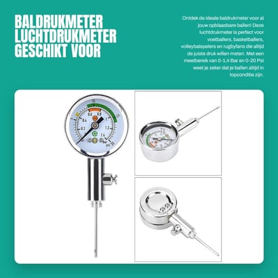 Dailygoods- Baldrukmeter 0-1,4 Bar - Luchtdrukmeter - Voetbal/Basketbal/Volleybal/Rugby - Opblaasbare Ballen - Precisie Meting