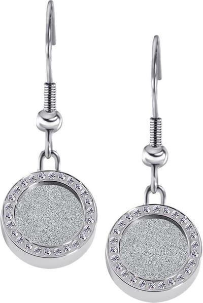Quiges RVS Schroefsysteem Oorhangers Oorbellen Zilverkleurig met Zirkonia en Verwisselbare Glitter Zilverkleurig Mini Munt Set - ECOS161