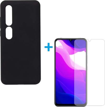 Silicone hoesje zwart met 2 Pack Tempered glas Screen Protector Geschikt voor: Xiaomi Mi 10 Lite