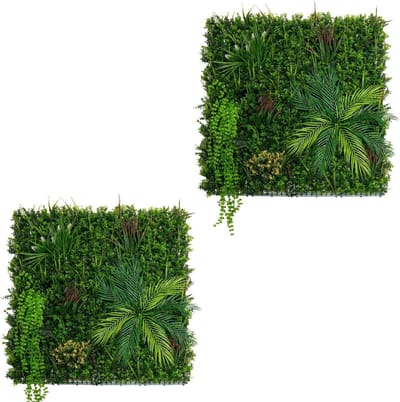 x2 Kunstmatige Planten Wand Panelen 100x100cm Alina Levend Bladeren Groenplant Tegels, Binnen/Buiten, Weer/UV-Bestendig, Kunsthaag, Privacy Achtergrond, Tuin Woondecoratie, Snap & Lock Bevestigings