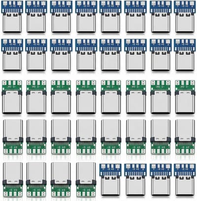 40 Stuks USB C Connectoren, 3A 30V USB C Stekkers, 24 Pin USB 3.1 Type C Plug voor Solderen van Draden en Kabels, Ideaal voor PCB Projecten en Breakout Boards
