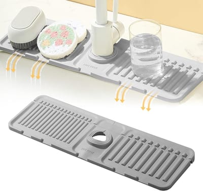 Siliconen afdruipmat Waterkraanbescherming Keukenspoelbakorganizer Grijs