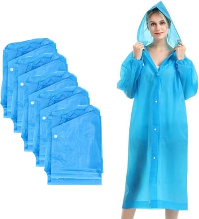 Concorde Regenjas poncho met capuchon en drukknoopsluiting - 5x - blauw - PVC - one size - heren/dames - Regenponcho lang type