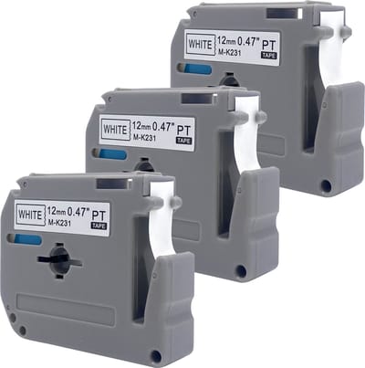 DULA Brother Compatible label tape- M-K231 - 3 cassettes - Brother P-Touch - Zwart op wit - 12mm x 8m