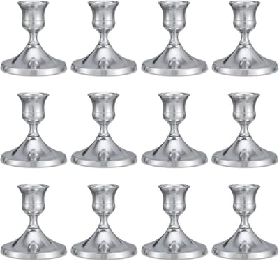 Kandelaars Set - Kaarsenstandaard Kaarshouder - Tafeldecoratie Bruiloft - Korte Wijnglasstijl - 69 cm Hoog - Zilver