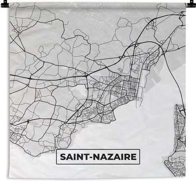 Wandkleed - Wanddoek - Saint-Nazaire - Plattegrond - Frankrijk - Kaart - Stadskaart - 180x180 cm - Wandtapijt