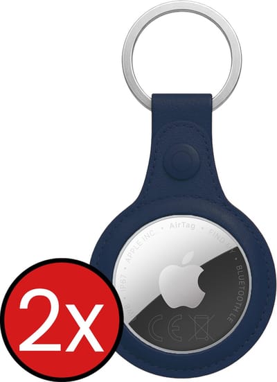 Hoesje Geschikt voor Apple AirTag 2-Sleutelhanger Leer Hoesje Leder Look - Hoesje Geschikt voor Apple AirTag 2e generatie Hanger Sleutelhanger Hoesje - Donkerblauw - 2 PACK