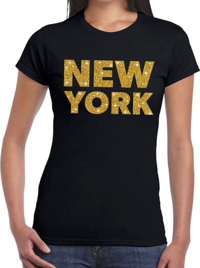 New York gouden glitter tekst t-shirt zwart dames - dames shirt New York XS