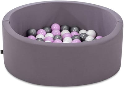 Asir ballenbak voor baby’s – grijs – 150 ballen (lila, grijs en wit) – 85 x 85 x 30 cm