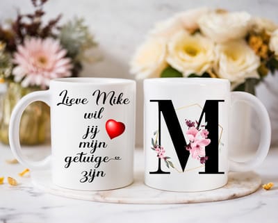 Koffiemok Wil jij mijn getuige zijn. Gepersonaliseerd.