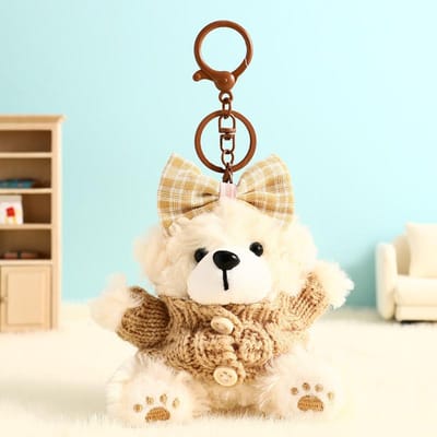 Pluche teddybeer sleutelhanger, tasbedeltje, sleutelhanger voor koppels, klein accessoire, tasdecoratie, klein cadeau. beige