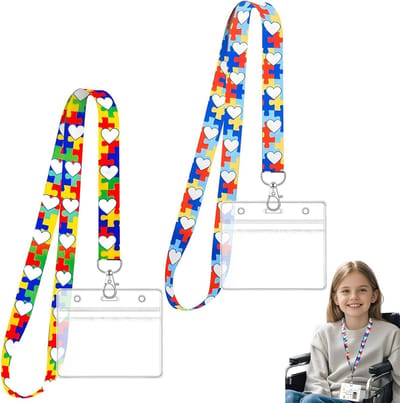Unieke Lanyard met Kaarthouder voor Kinderen, 2 Stuks in Felle Kleuren, Perfect voor School, Bussen en Cruises, Inclusief Transparante Kaarthouder