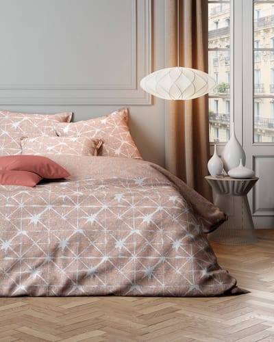 Mistral Home - DEKBEDOVERTREK - katoensatijn - 140 x 200 cm + 65 x 65 cm - eenpersoons - geometrisch - roze
