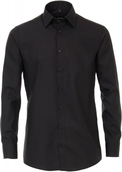 Venti - Heren Overhemd - Poplin - Strijkvrij - Regular fit - Zwart