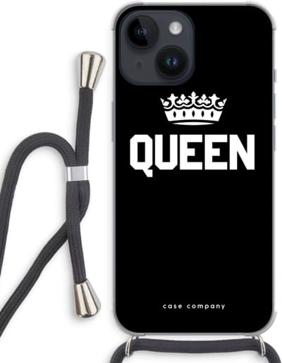 Case Company® - Hoesje met koord geschikt voor iPhone 14 hoesje met Koord - Queen zwart - Telefoonhoesje met Zwart Koord - Bescherming aan alle Kanten en Over de Schermrand