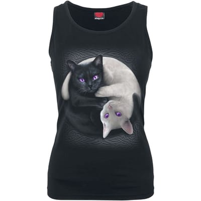 Spiral Top - Yin Yang Cats - S tot XXL - voor Vrouwen - zwart