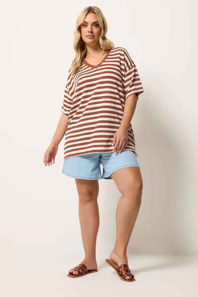 Yours Roestoranje En Ivoorwit Gebreid Tshirt Met Strepen Size 42