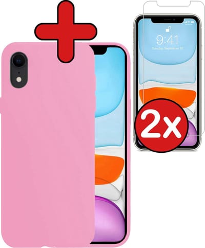 Hoesje - Met 2x Screenprotector - Geschikt voor Apple iPhone XR - Sterk & Shockproof - Telefoon Hoes - Back Cover - Siliconen Case - Telefoonhoes - Lichtroze