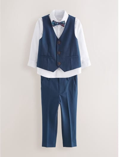 Next - Jongens - Set van gilet, shirt, broek en vlinderstrikje - Blauw